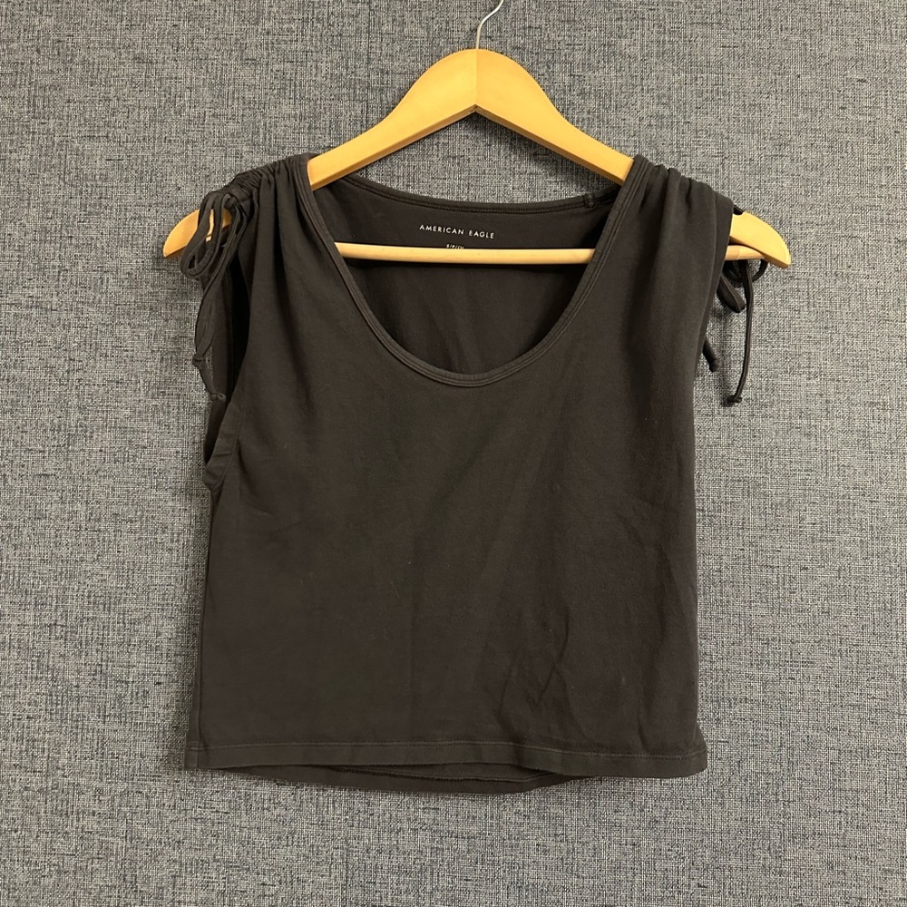 American Eagle Outfitters Black Crop Top with Shoulder Ties S